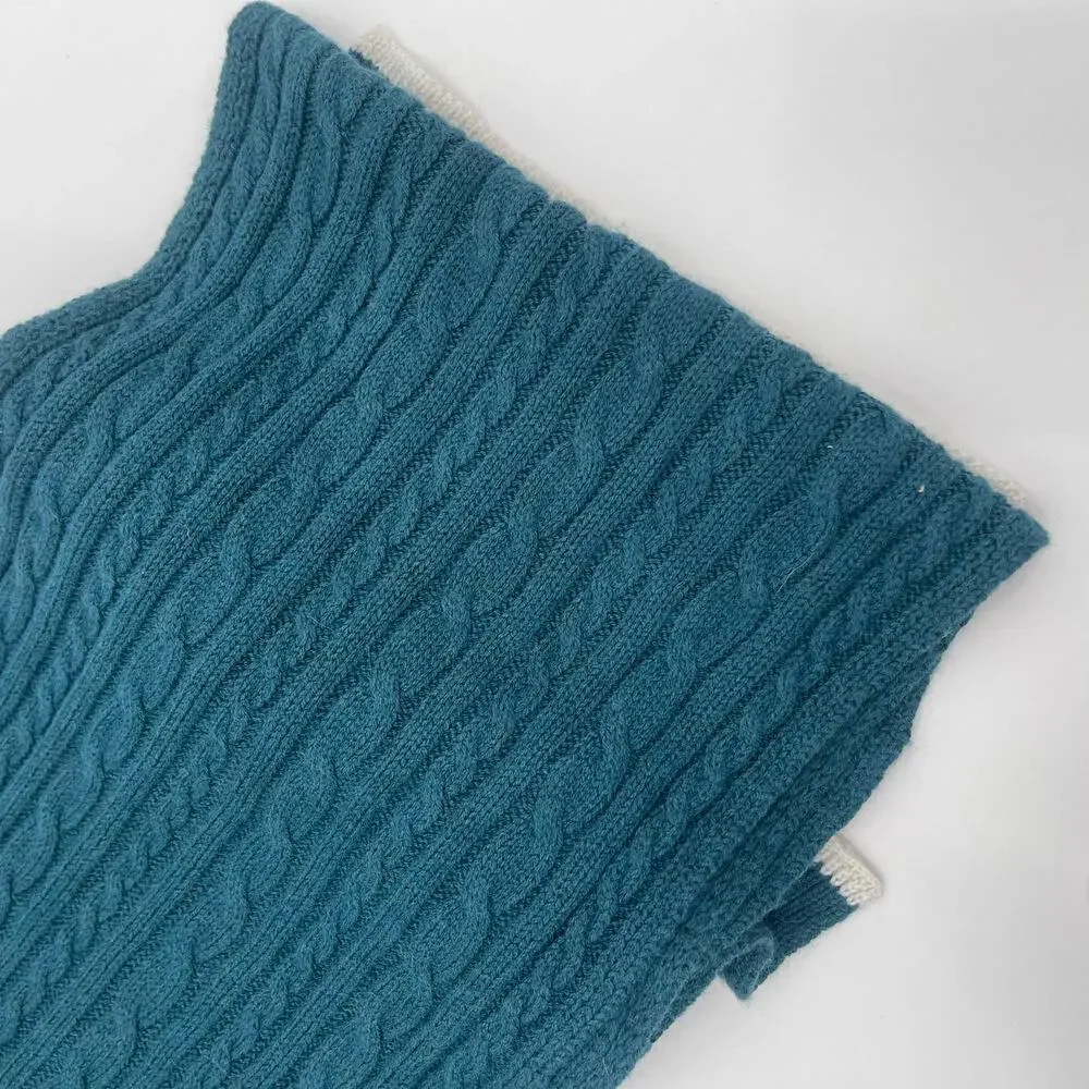 LANDS END Scarf NWT Teal NWT Wool Blend Winter Cable Knit Stripe Preppy Prep